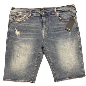 NWT True Religion Ricky Relaxed Straight Distressed Denim Jean Shorts Men Sz 40